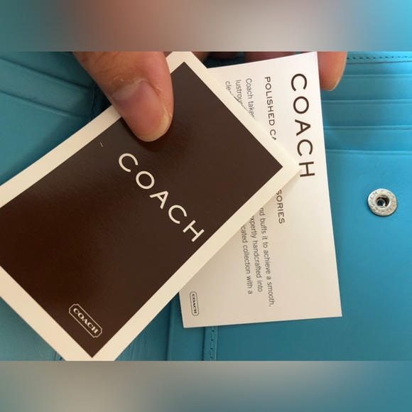 Coach French Calfskin Large Wallet Turquoise Teal - Picture 14 of 16